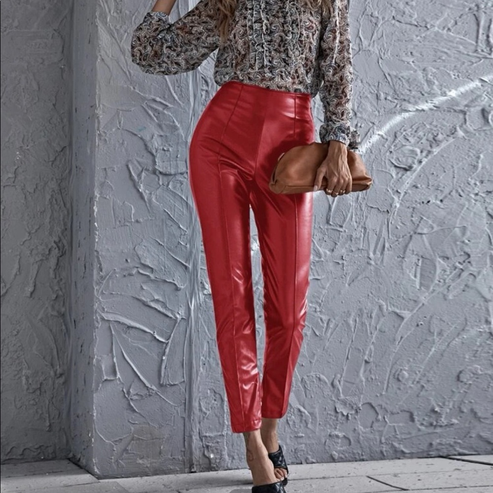 Red leather pants